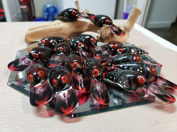 Ez's Lures Custom Painted Wiggle Wart Crankbait - Red Phantom Craw, Crawfish Shape, 8' Depth, Bass Fishing
